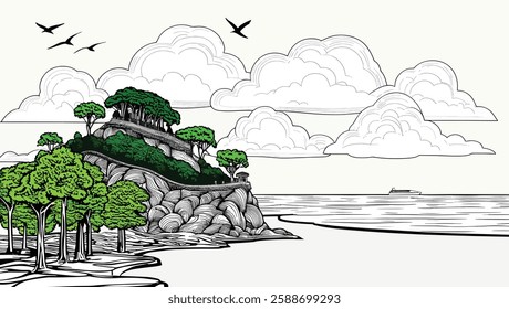 tourist spot silhouette line art black and white premium stock photos