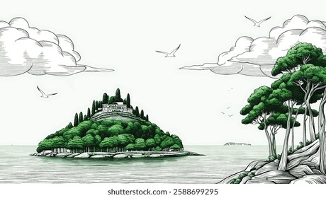 tourist spot silhouette line art black and white premium stock photos