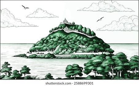 tourist spot silhouette line art black and white premium stock photos