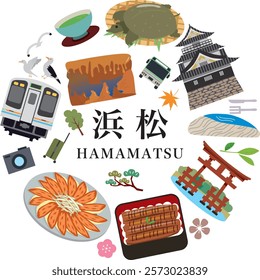 Tourist spots and gourmet illustrations of Hamamatsu City, Shizuoka Prefecture, Japan
