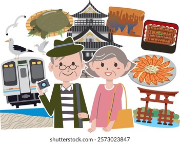 Tourist spots and gourmet illustrations of Hamamatsu City, Shizuoka Prefecture, Japan