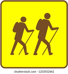 Tourist with a stick. Vector illustration - tourist white or yellow background.