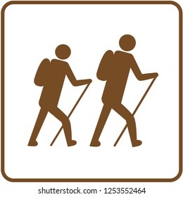 Tourist with a stick. Vector illustration - tourist white or yellow background.