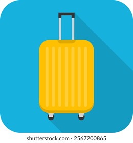 Tourist suitcase on wheels, tourist suitcase icon on a blue background with shadow. Vector, cartoon illustration. Vector.