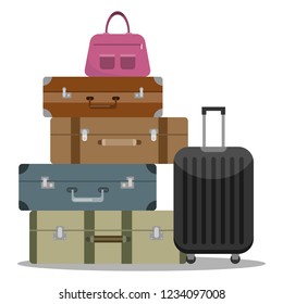 Tourist suitcase, a set of folded tourist suitcases. Luggage. Vector.