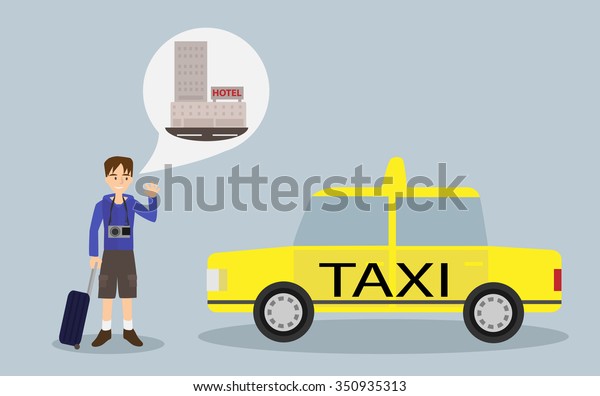  Tourist take a\
taxi to the hotel. vector