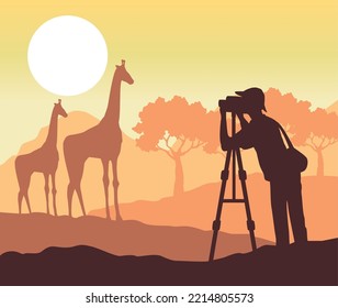 tourist taking photo silhouette scene
