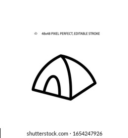 Tourist tent, camping tent simple line icon vector illustration.Editable stroke. 48x48 Pixel Perfect.