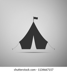 Tourist tent with flag icon isolated on grey background. Flat design. Vector Illustration