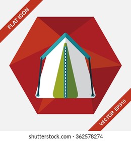 tourist tent flat icon with long shadow