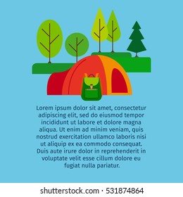 Tourist tent in forest vector illustration for infographic design.