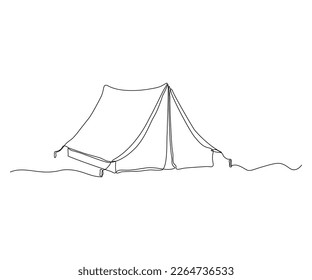 tourist tent, hand-drawn, continuous monoline, drawing in one line