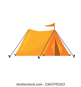 Tourist tent. House and triangular shelter in camp. Concept of summer adventure, tourism, recreation and vacations in nature. Flat cartoon illustration isolated on white background