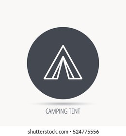 Tourist tent icon. Camping travel hike sign. Round web button with flat icon. Vector