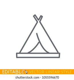 Tourist tent icon flat. Editable line sketch icon. Stock vector illustration.