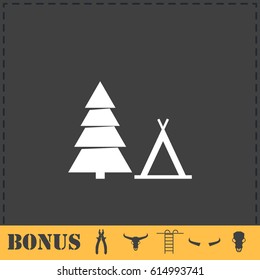 Tourist tent icon flat. Simple vector symbol and bonus icon