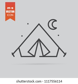 Tourist tent icon in flat style isolated on grey background. For your design, logo. Vector illustration.