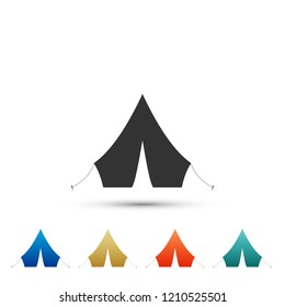 Tourist tent icon isolated on white background. Set elements in colored icons. Flat design. Vector Illustration