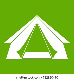 Tourist tent icon white isolated on green background. Vector illustration