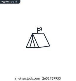Tenda turística, sinal de estilo linear para conceito móvel e web design. Símbolo, ilustração de logotipo. Gráficos de vetor perfeitos com pixel