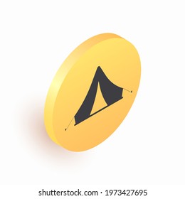 Tourist tent. Round isometric button with tent isolated on light background. Tourism, recreation, vacation, travel. Vector illustration 