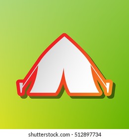 Tourist tent sign. Contrast icon with reddish stroke on green backgound.