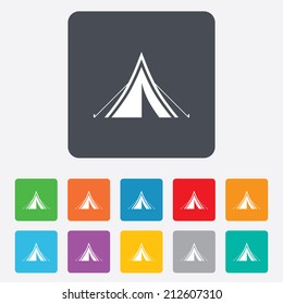 Tourist tent sign icon. Camping symbol. Rounded squares 11 buttons. Vector
