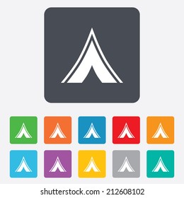 Tourist tent sign icon. Camping symbol. Rounded squares 11 buttons. Vector