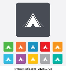 Tourist tent sign icon. Camping symbol. Rounded squares 11 buttons. Vector