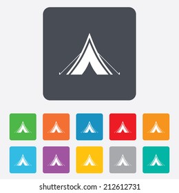 Tourist tent sign icon. Camping symbol. Rounded squares 11 buttons. Vector