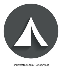 Tourist tent sign icon. Camping symbol. Circle flat button with shadow. Modern UI website navigation. Vector