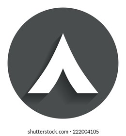 Tourist tent sign icon. Camping symbol. Circle flat button with shadow. Modern UI website navigation. Vector
