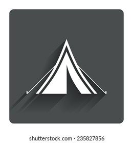 Tourist tent sign icon. Camping symbol. Gray flat square button with shadow. Modern UI website navigation. Vector