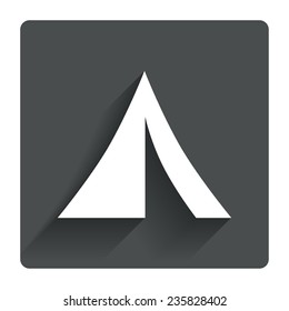 Tourist tent sign icon. Camping symbol. Gray flat square button with shadow. Modern UI website navigation. Vector