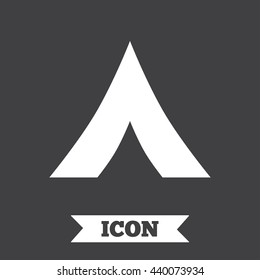 Tourist tent sign icon. Camping symbol. Graphic design element. Flat camping symbol on dark background. Vector