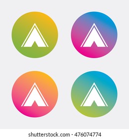 Tourist tent sign icon. Camping symbol. Gradient flat buttons with icon. Modern design. Vector