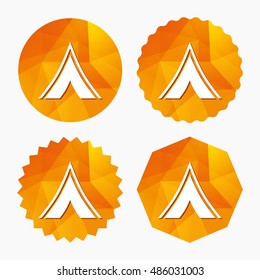 Tourist tent sign icon. Camping symbol. Triangular low poly buttons with flat icon. Vector