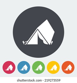 Tourist tent. Single flat icon on the button. Vector illustration.