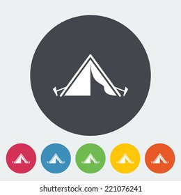 Tourist tent. Single flat icon on the circle. Vector illustration.