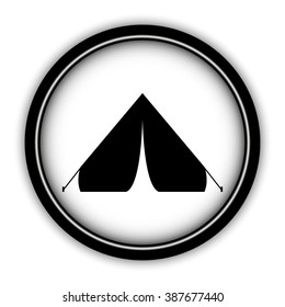 Tourist tent - vector icon; round  button with shadow