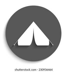 Tourist tent - vector icon with shadow on a round grey button