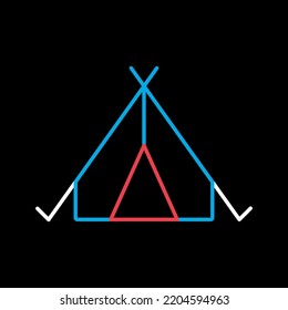 Touristenzelt, Vektorgrafik einzeln auf schwarzem Hintergrund Symbol. Camping- und Wanderzeichen. Graph Symbol für Reise- und Tourismus Website und Apps Design, Logo, App, UI