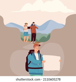 tourist thinking in travel characters