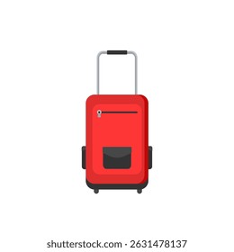 Tourist travel bag with silver wheels and vertical standing position plastic body new design accessory for airport journey isolated view no people recreation storage vacation trolley

