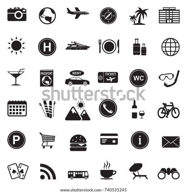Tourist And Travel Icons. Black Flat Design. Vector\
Illustration. 