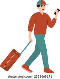 Personagem de Turista e Viajante com Mala. Ilustração de gráfico de vetor plano
