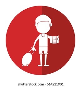 tourist traveler man luggage and map shadow