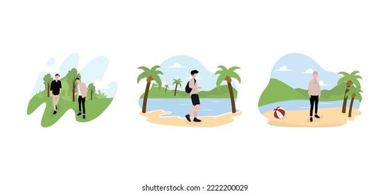 Tourist Traveling Flat Bundle Design