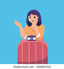 Tourist Traveling with a Suitcase Character Illustration