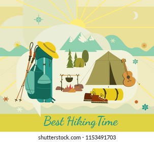 Tourist trip icon set. Minimalist flat design style. Mountains snow peak, hiking boots pole silhouette. Minimal simple extreme tourism trip logo template. Outdoor sport, expedition vector illustration